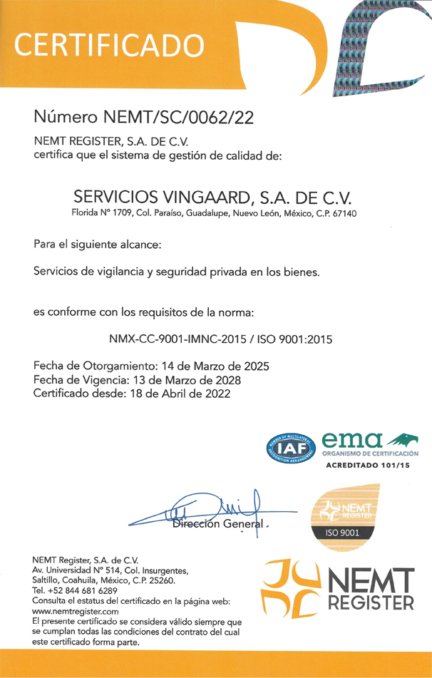 Certificaciones Vingaard
